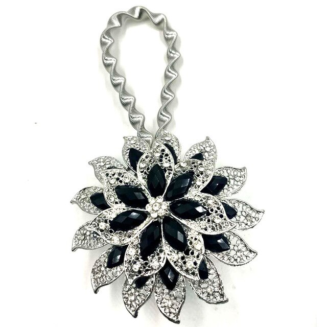 Kukka verhopidike hopea/musta - Image 2